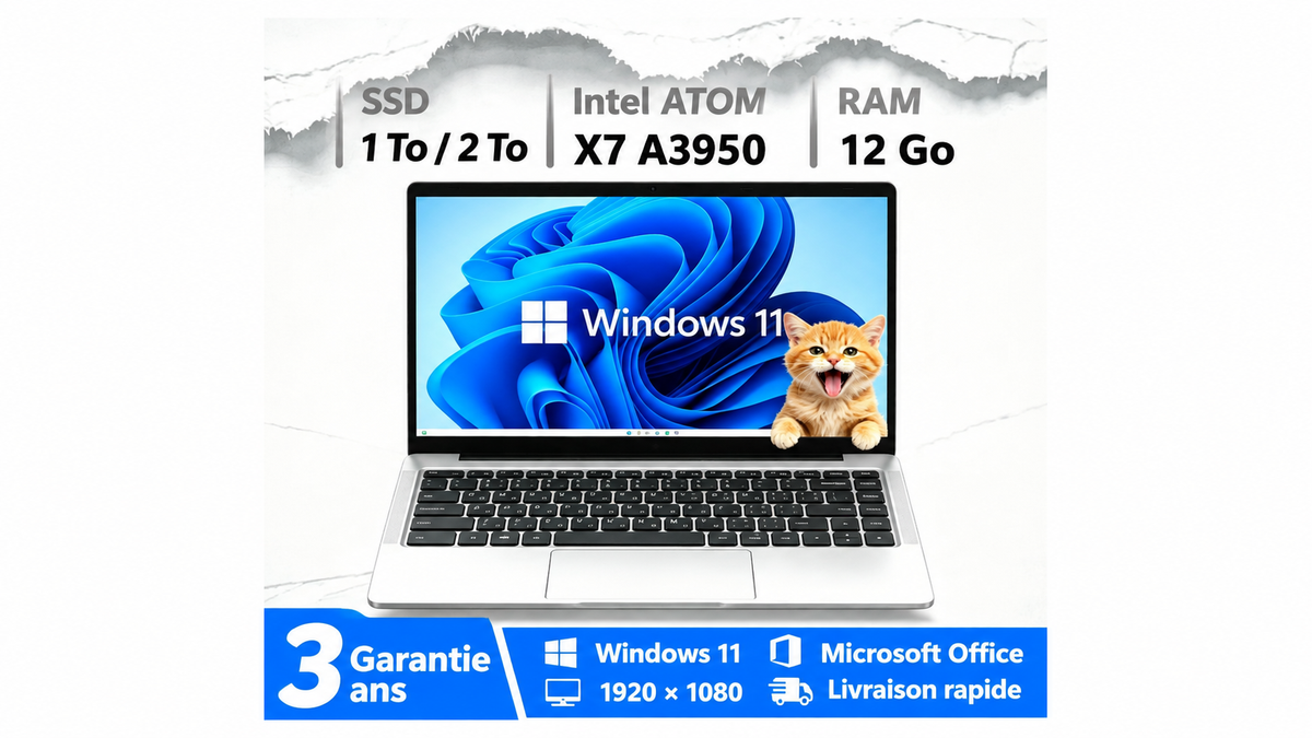 PC Portable Windows 11 – Intel Atom X7, 12 Go RAM & Jusqu’à 1 To SSD