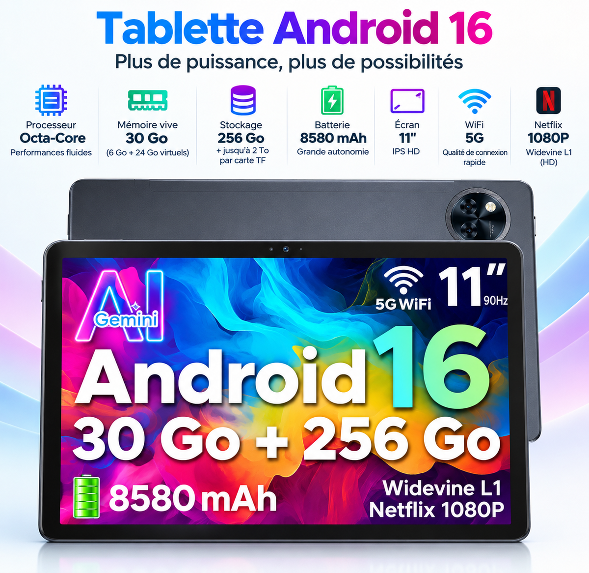 Tablette Doogee U11 Pro 11″ – Android 16, 30 Go RAM, 256 Go, 90 Hz, batterie 8 580 mAh