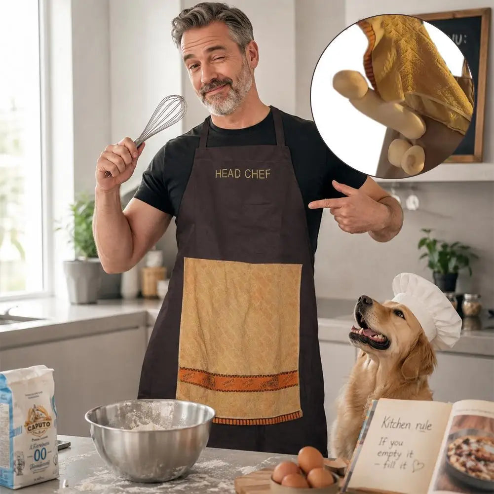 Tablier de Cuisine Humoristique « Chef » – Tablier en Coton Unisexe, Respirant et Lavable, Taille Unique, pour Cuisine, BBQ, Pâtisserie et Fêtes