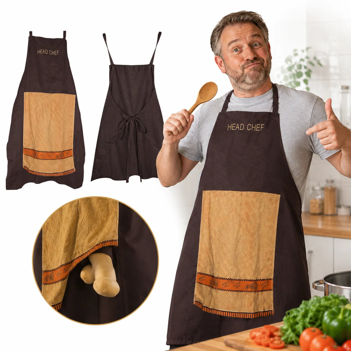 Tablier de Cuisine Humoristique « Chef » – Tablier en Coton Unisexe, Respirant et Lavable, Taille Unique, pour Cuisine, BBQ, Pâtisserie et Fêtes