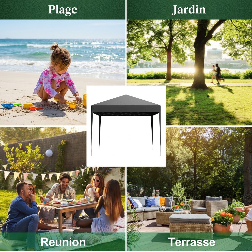 Tonnelle Pliante 3 × 3 m – Imperméable avec 4 Parois Amovibles, Abri de Jardin et Camping