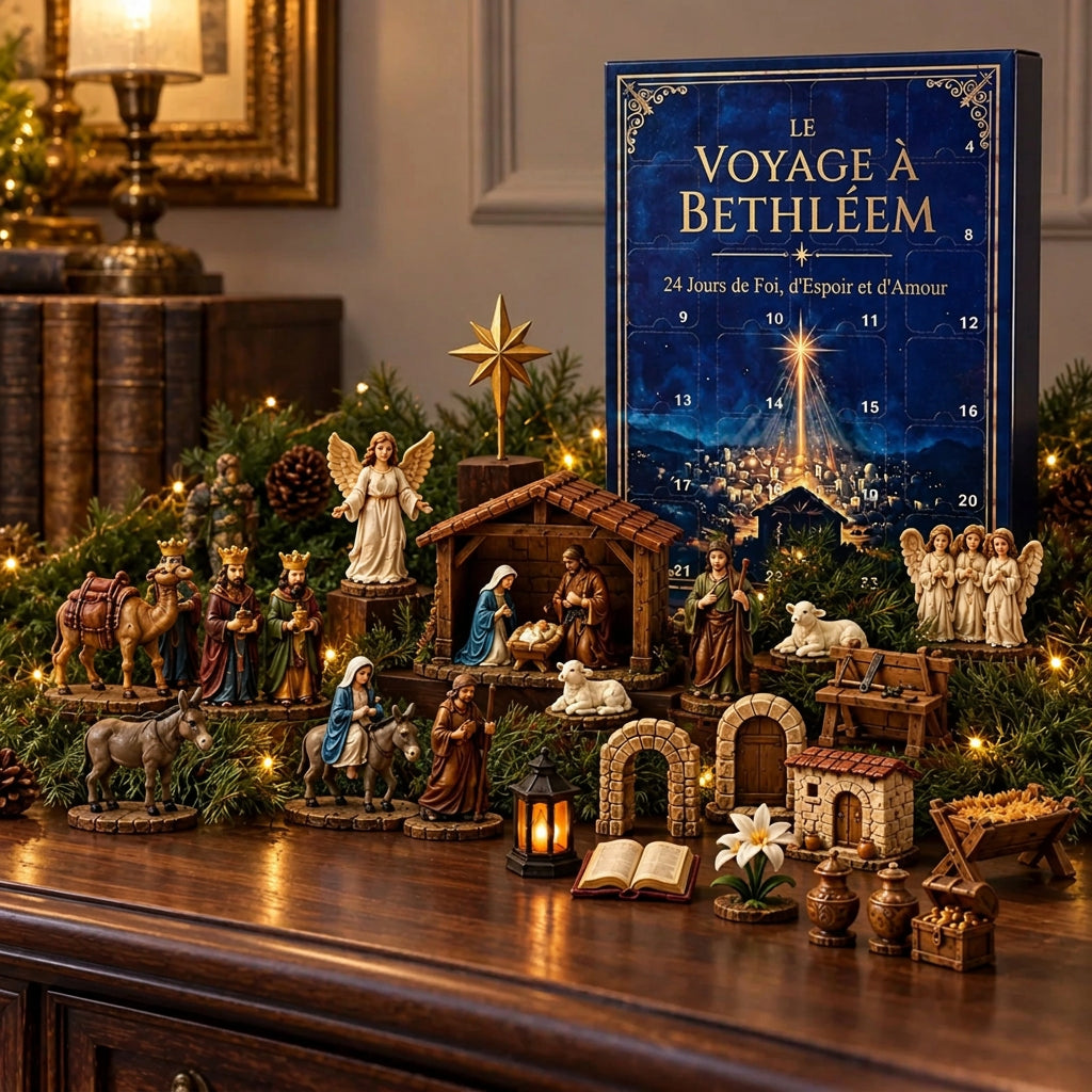 Calendrier de l’Avent Crèche de Noël – 24 Figurines en Acrylique, Compte à Rebours de Noël, Décoration de la Nativité
