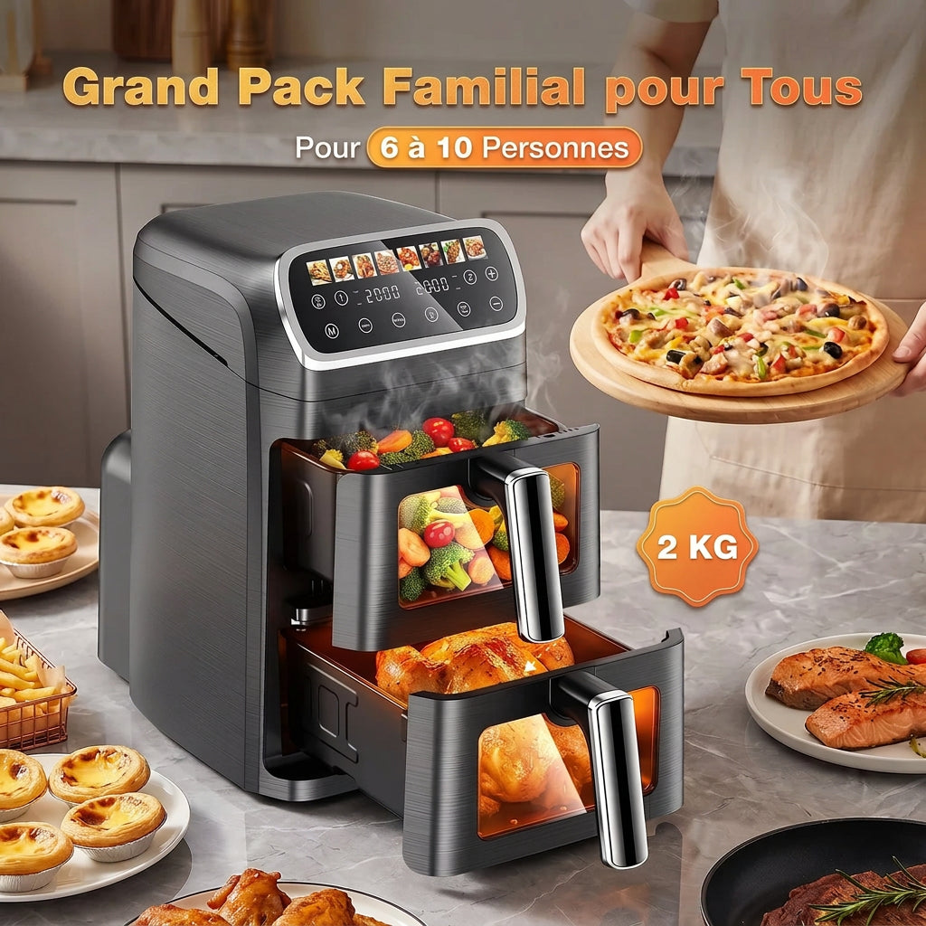 Air Fryer Double Cuve 4 L+ – 2600 W, Écran Digital