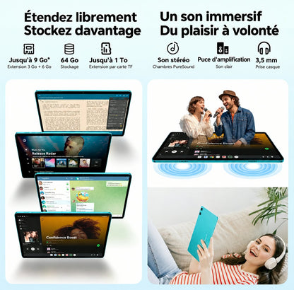 Tablette TECLAST P33 10,1 pouces, Android 15, écran HD, 64 Go de stockage, 3 Go de RAM + 6 Go virtuels, Wi-Fi 6, Bluetooth 5.4 et batterie de 6 000 mAh