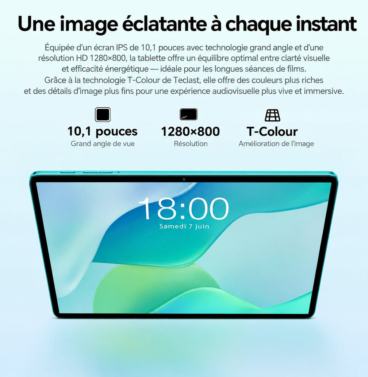 Tablette TECLAST P33 10,1 pouces, Android 15, écran HD, 64 Go de stockage, 3 Go de RAM + 6 Go virtuels, Wi-Fi 6, Bluetooth 5.4 et batterie de 6 000 mAh