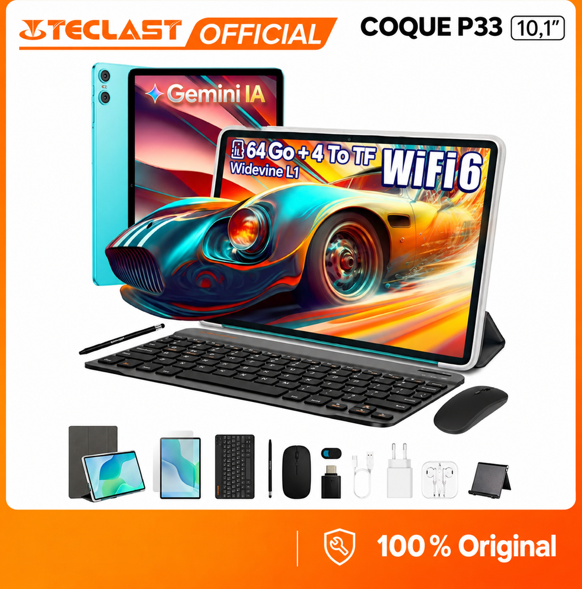Tablette TECLAST P33 10,1 pouces, Android 15, écran HD, 64 Go de stockage, 3 Go de RAM + 6 Go virtuels, Wi-Fi 6, Bluetooth 5.4 et batterie de 6 000 mAh