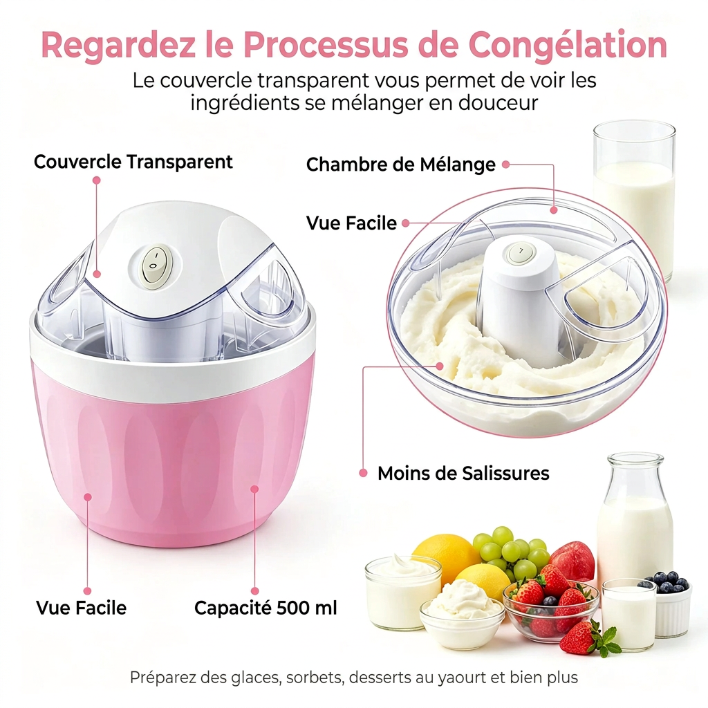 Machine à desserts glacés – Sorbetière et machine à glace avec couvercle transparent