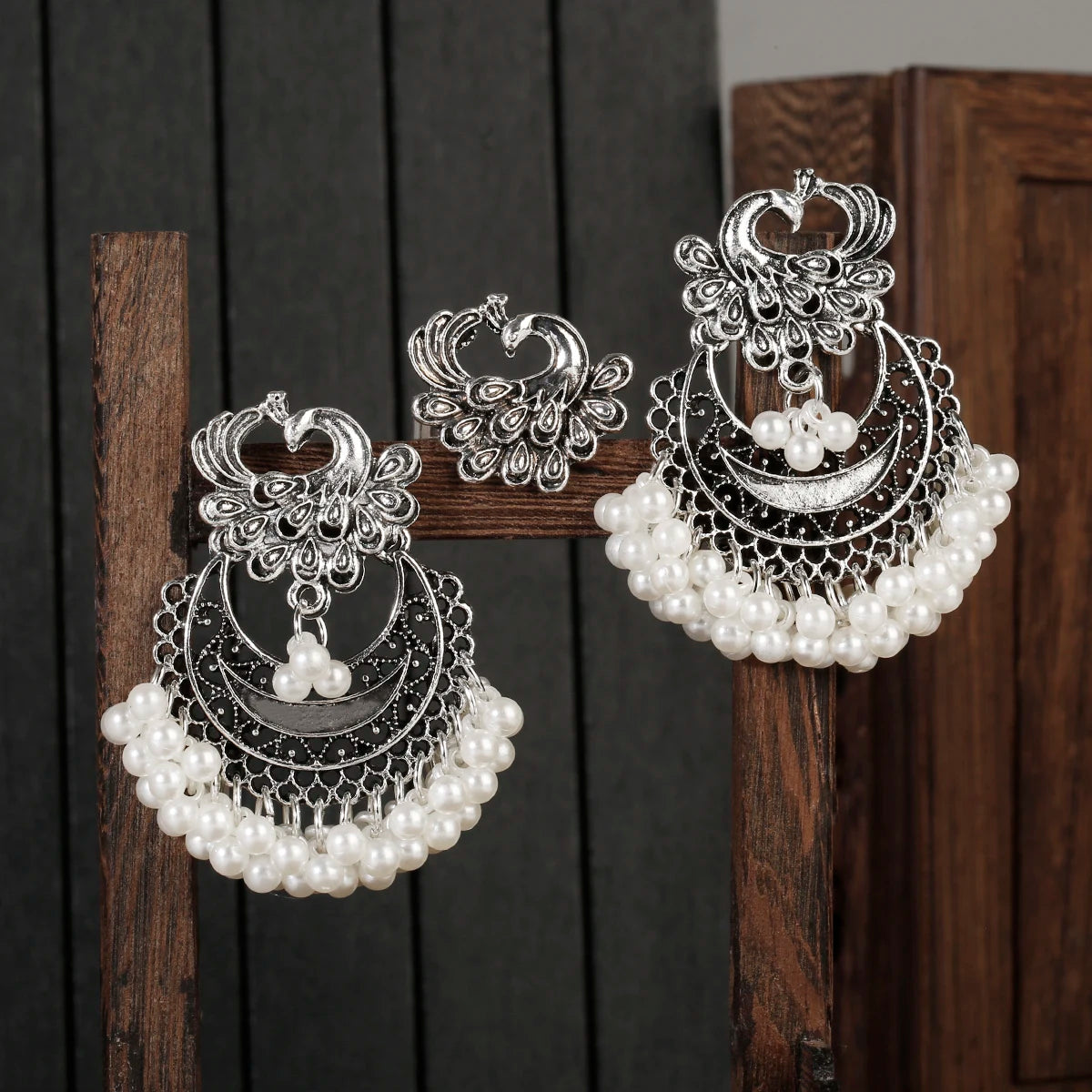 Ensemble de Bijoux Ethniques Paon – Boucles d’Oreilles