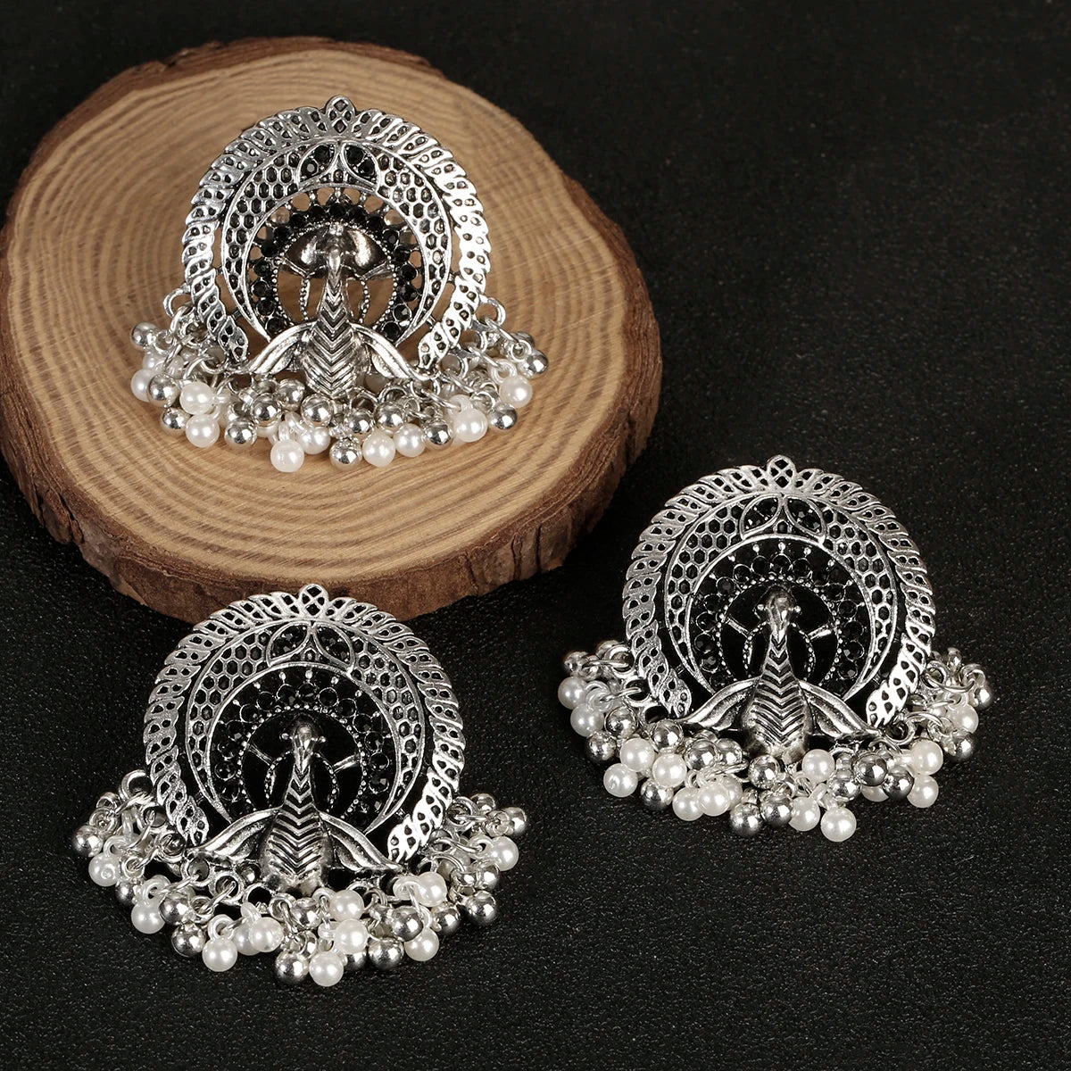 Ensemble de Bijoux Ethniques Paon – Boucles d’Oreilles