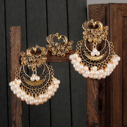 Ensemble de Bijoux Ethniques Paon – Boucles d’Oreilles