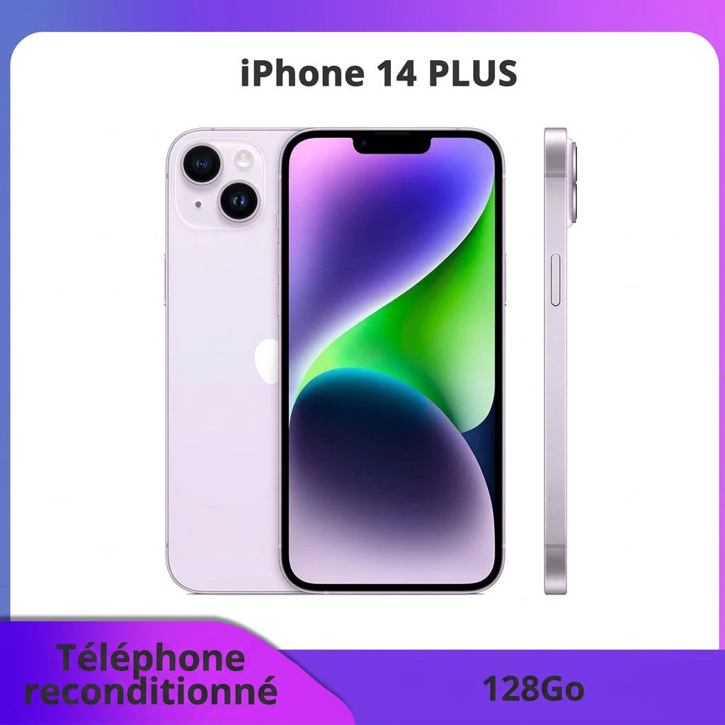 iPhone 14 Plus 5G reconditionné – 128 Go, 6 Go RAM, écran Super Retina XDR OLED, Face ID – Excellent état