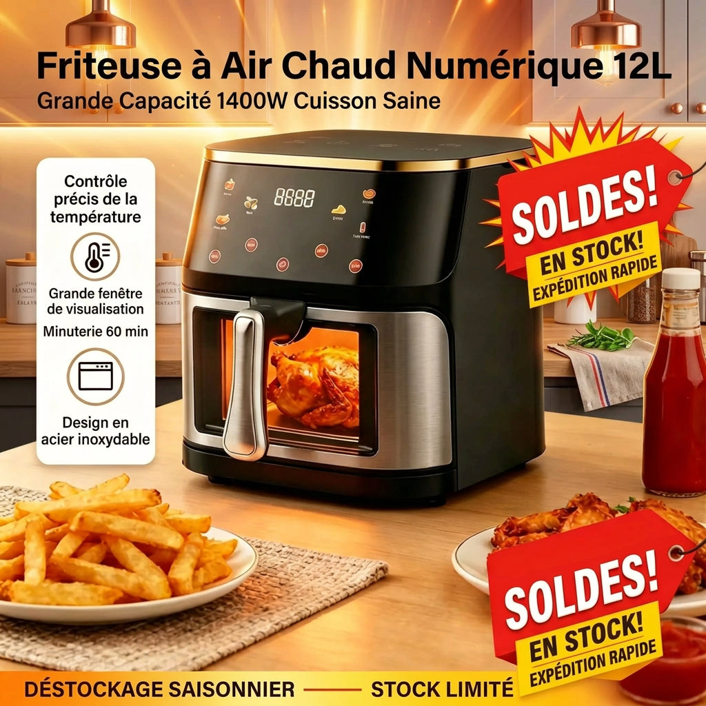 Air Fryer 12 L Multifonction – Frites, Pizza, Poulet, Tartes & Dessert