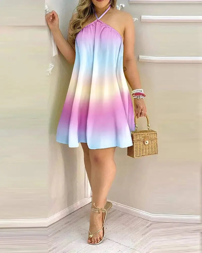 Robe d'Été Femme Imprimé Feuilles Tropicales – Dos Nu