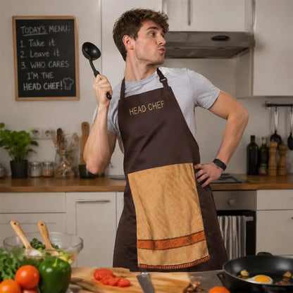 Tablier de Cuisine Humoristique « Chef » – Tablier en Coton Unisexe, Respirant et Lavable, Taille Unique, pour Cuisine, BBQ, Pâtisserie et Fêtes
