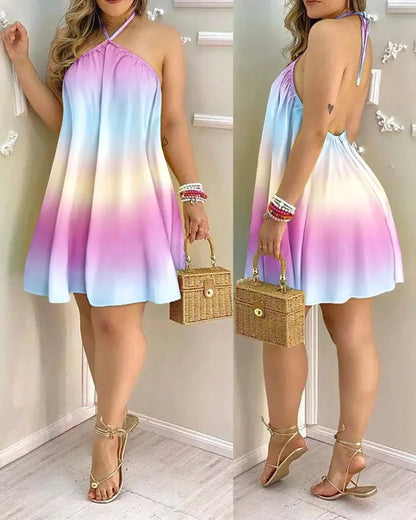 Robe d'Été Femme Imprimé Feuilles Tropicales – Dos Nu