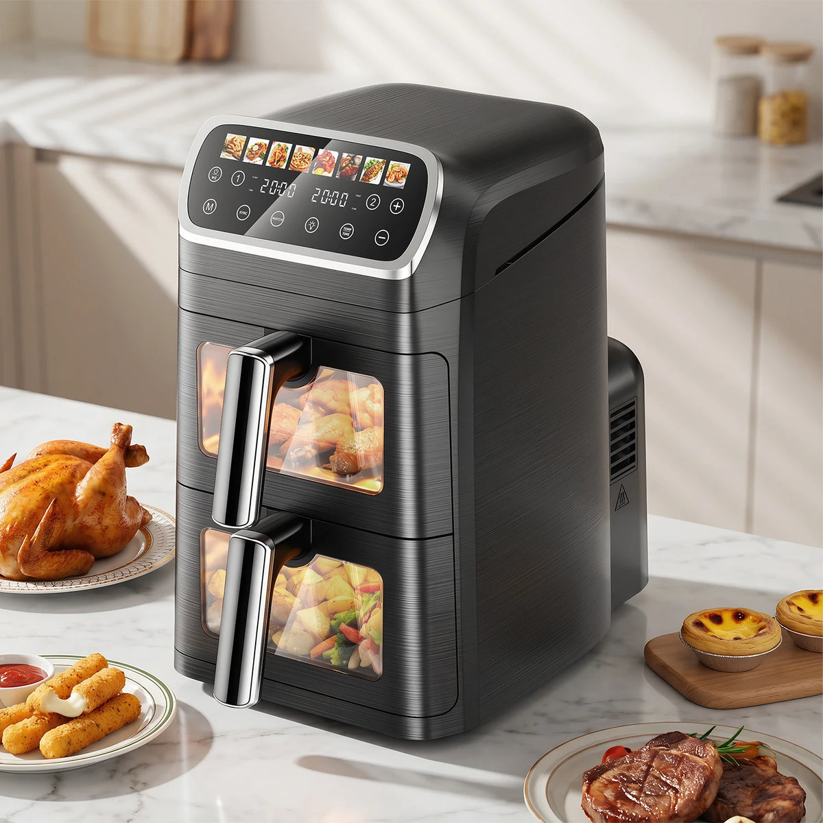 Air Fryer Double Cuve 4 L+ – 2600 W, Écran Digital