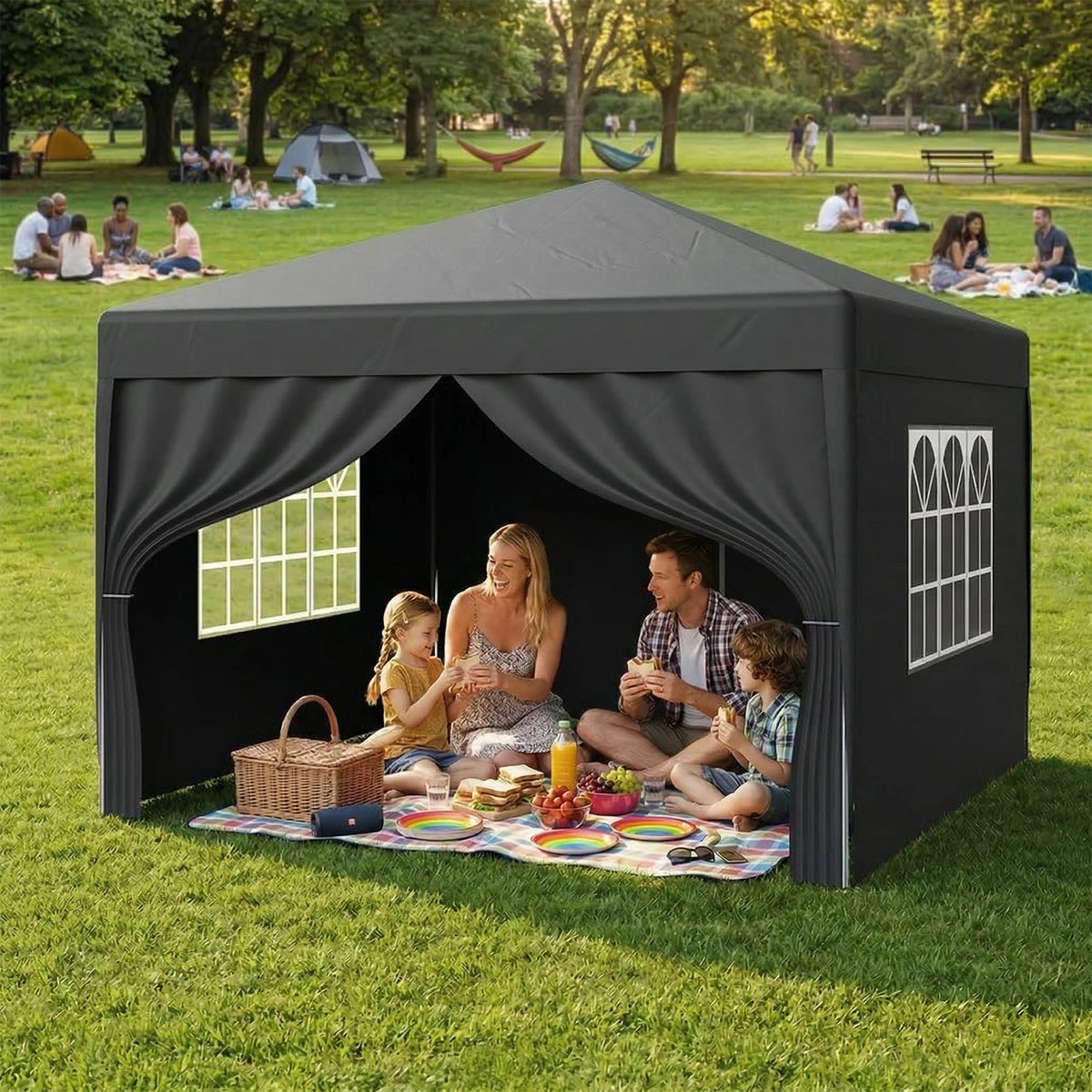 Tonnelle Pliante 3 × 3 m – Imperméable avec 4 Parois Amovibles, Abri de Jardin et Camping