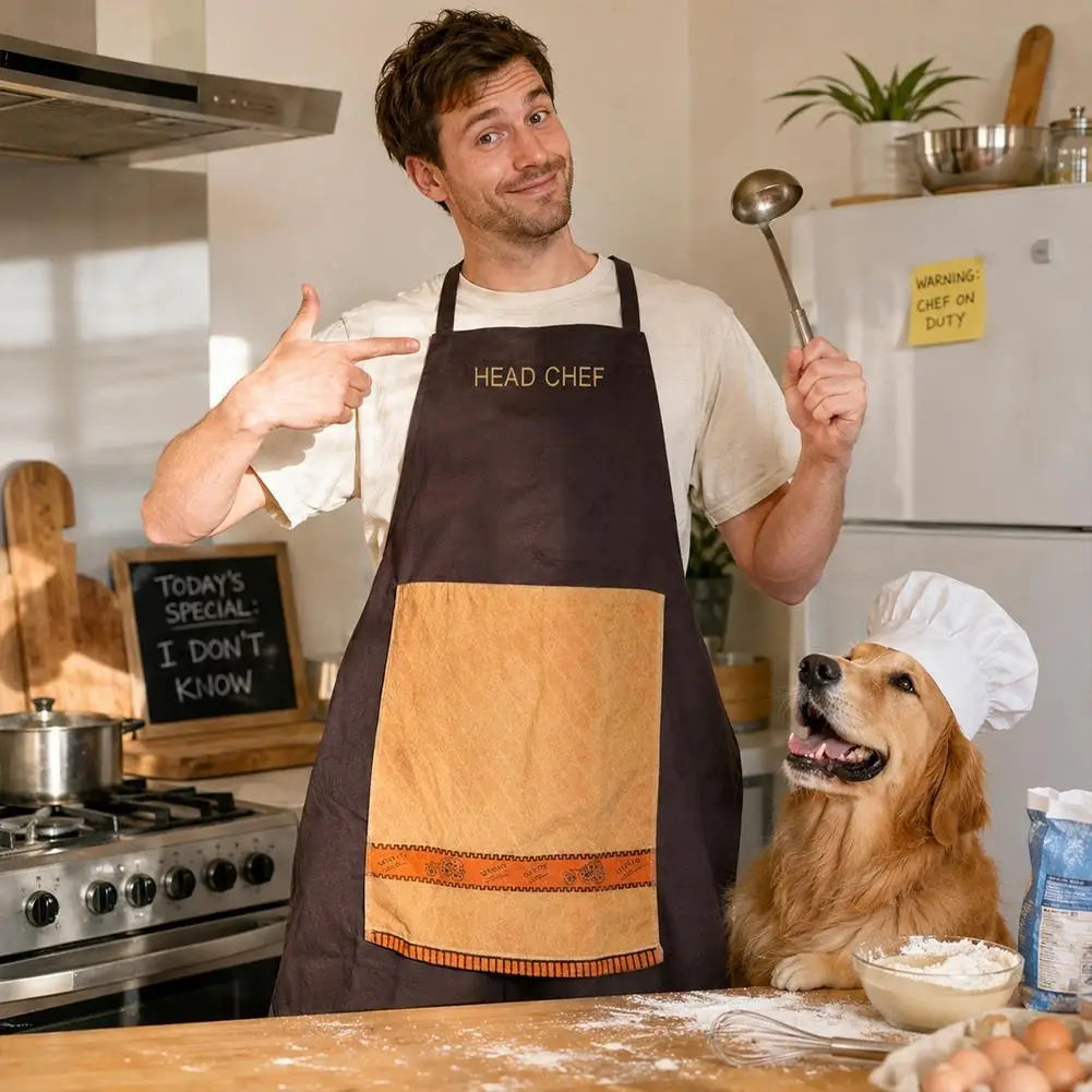 Tablier de Cuisine Humoristique « Chef » – Tablier en Coton Unisexe, Respirant et Lavable, Taille Unique, pour Cuisine, BBQ, Pâtisserie et Fêtes