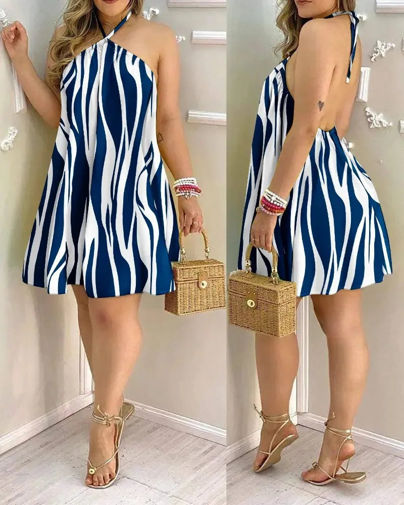 Robe d'Été Femme Imprimé Feuilles Tropicales – Dos Nu