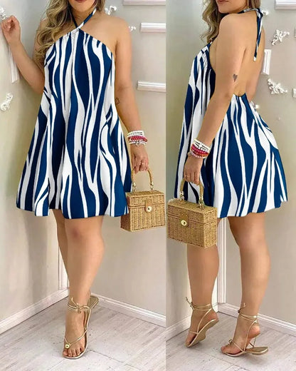 Robe d'Été Femme Imprimé Feuilles Tropicales – Dos Nu