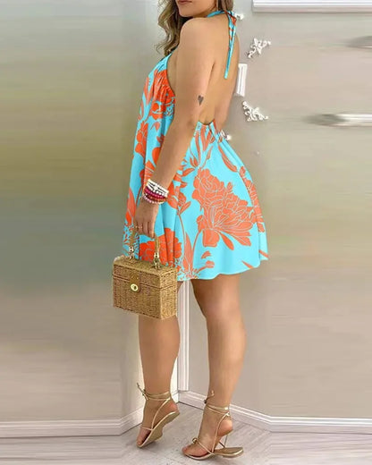 Robe d'Été Femme Imprimé Feuilles Tropicales – Dos Nu