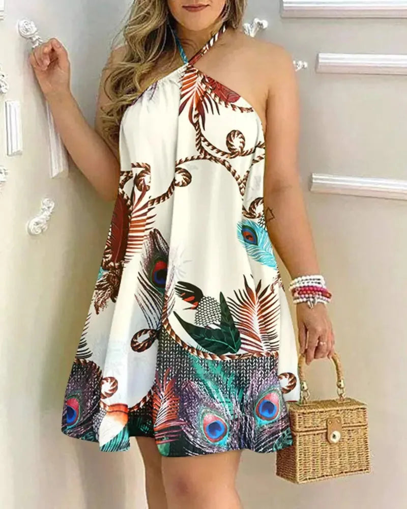 Robe d'Été Femme Imprimé Feuilles Tropicales – Dos Nu