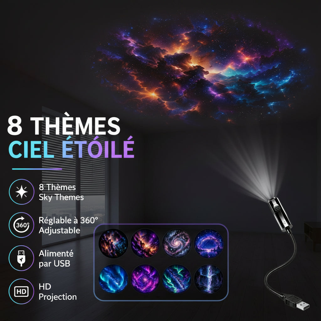 Projecteur Galaxie Ciel Étoilé – 8 Effets de Galaxie