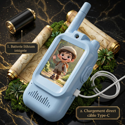 Talkies-walkies pour enfants rechargeables avec fonction vocale, écran HD de 2 pouces, appels HD en un clic et interphone — cadeau d’anniversaire ou de Noël pour garçon ou fille.