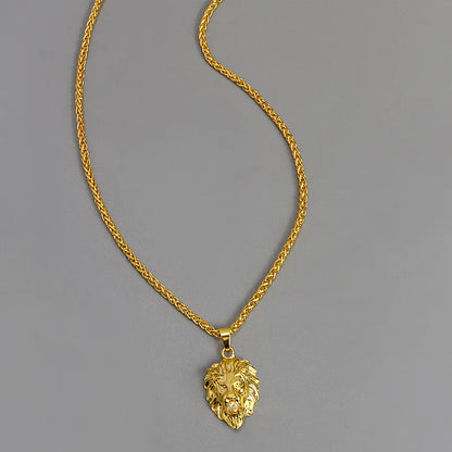 Collier Homme Tête de Lion 3D – Plaqué Or avec Perles en Cristal