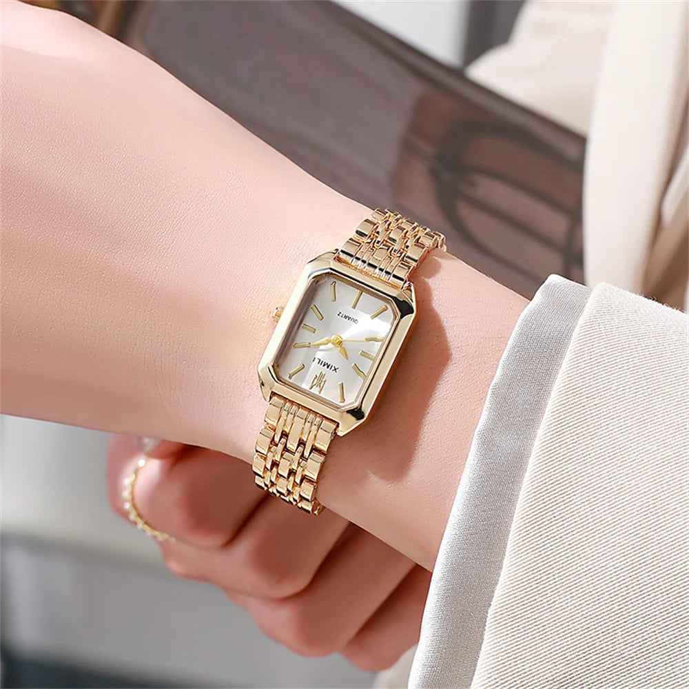 Montre Femme Élégante à Quartz – Bracelet en Acier Inoxydable Doré