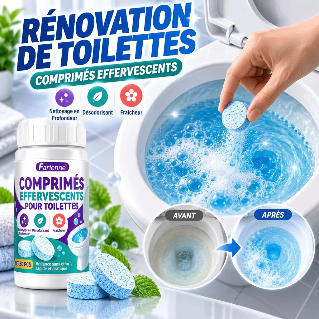 80 Pastilles Nettoyantes pour WC – Pastilles Effervescentes pour Cuvette et Réservoir, Anti-Calcaire et Anti-Taches, Désodorisant pour Salle de Bain
